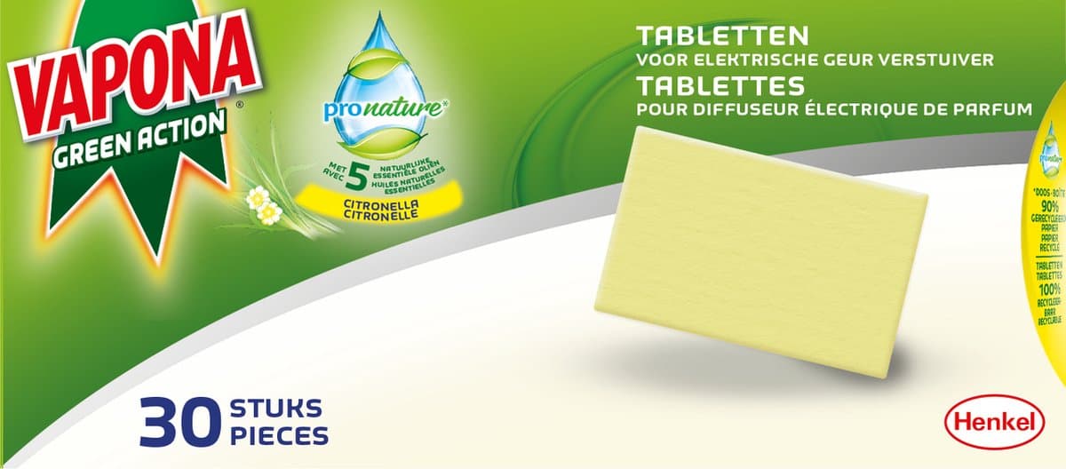 Vapona Pronature Green Action Elektronische Parfum Verstuiver Tablet Navulling - 30 stuks