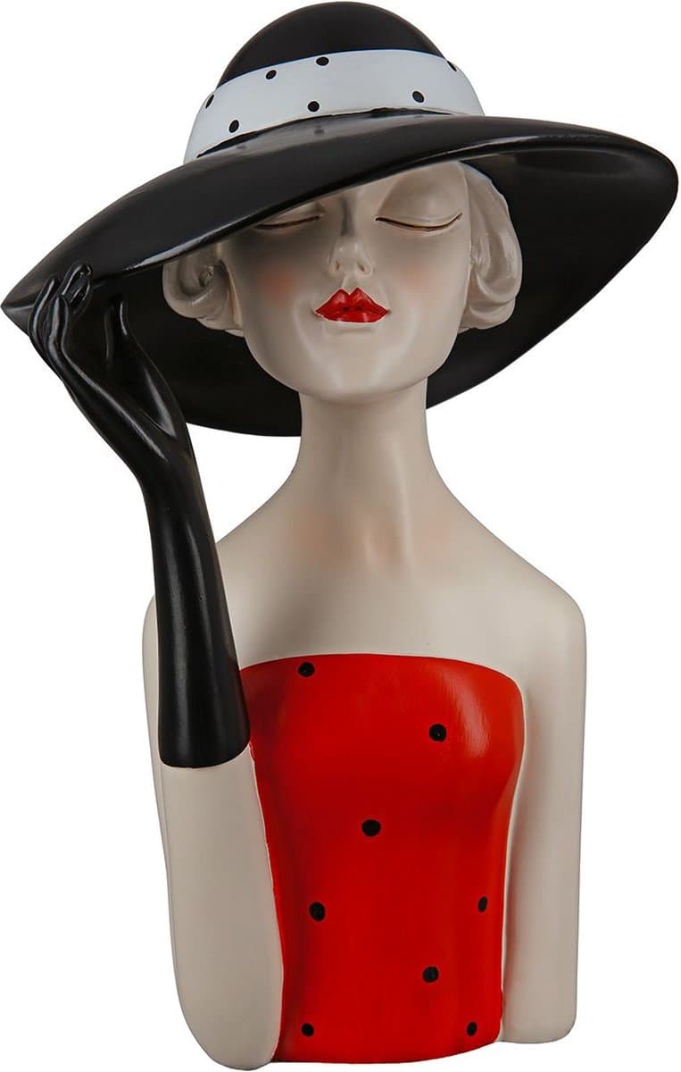 Beeld Meisje met zwarte hoed - Zwart - Decoratie figuren - Polyresin - Hoogte 29.5 cm
