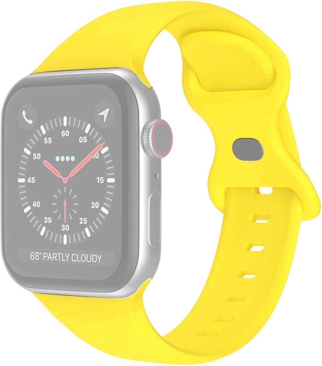 Siliconen bandje - geschikt voor Apple Watch 1/2/3/4/5/6/7/8/9/10/11/ SE (1,2,3) met maat 38 mm / 40 mm / 41 mm en 42 mm (Watch 10/11) - maat M/L - geel