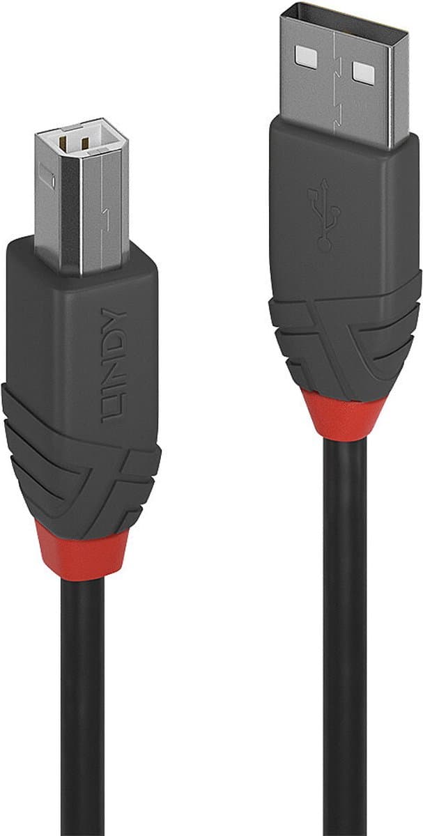 Lindy Anthra Line - USB-kabel - USB (M) naar USB type B (M) - USB 2.0 - 2 m - rond - zwart