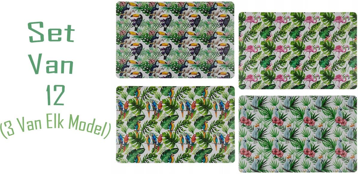 Tropical Placemats Set van 12 stuks - 4 Modellen - Feestjes - Verjaardag - Thema