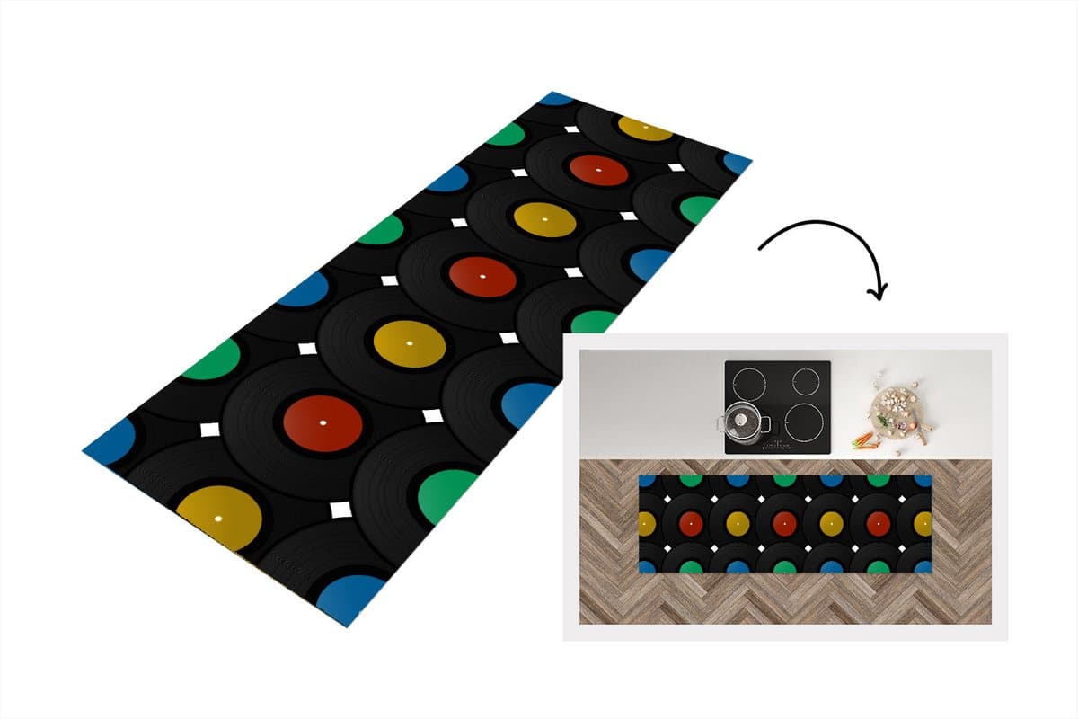 Keukenloper - Loper keuken - Platen - Muziek - Patronen - 180x60 cm - Keukenloper vinyl