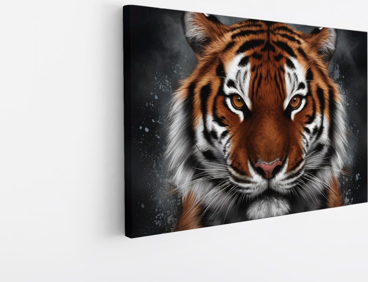 Saammp Canvas Schilderij - Tijger Portret - Abstract - Natuur - Dieren - 120x80 - Foto op canvas - Wanddecoratie - muurdecoratie Woonkamer - Slaapkamer decoratie - Canvas Print