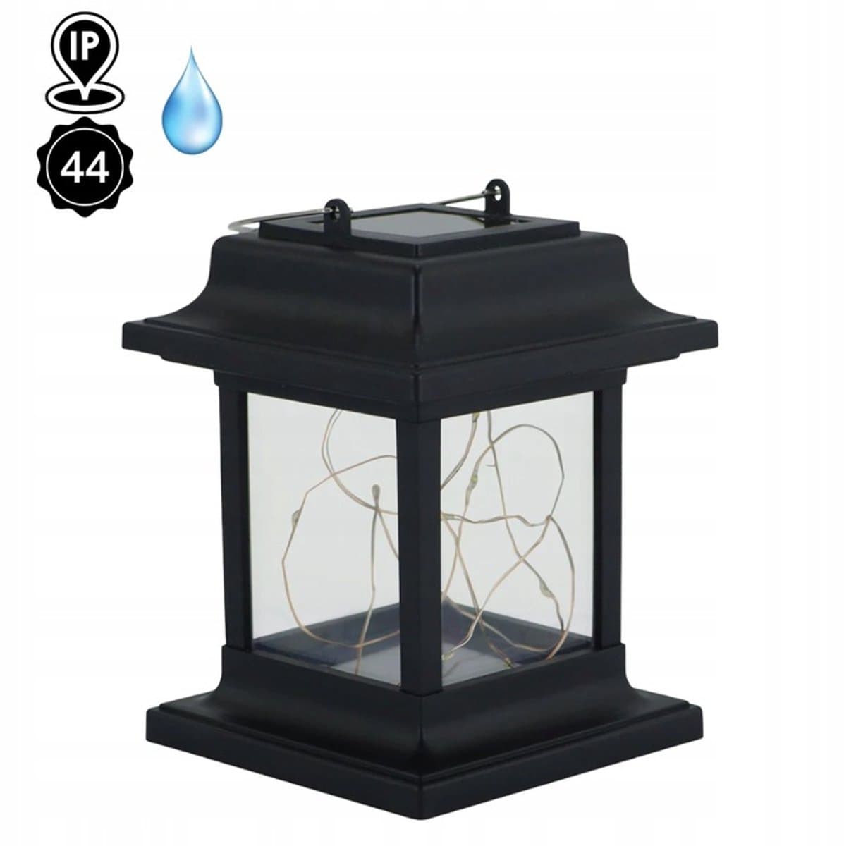 FRED - LED Solar tuinlantaarn Hanglamp / Tafellamp - Tuin balkonlamp - Sfeerlamp - Warm Wit - Zwart