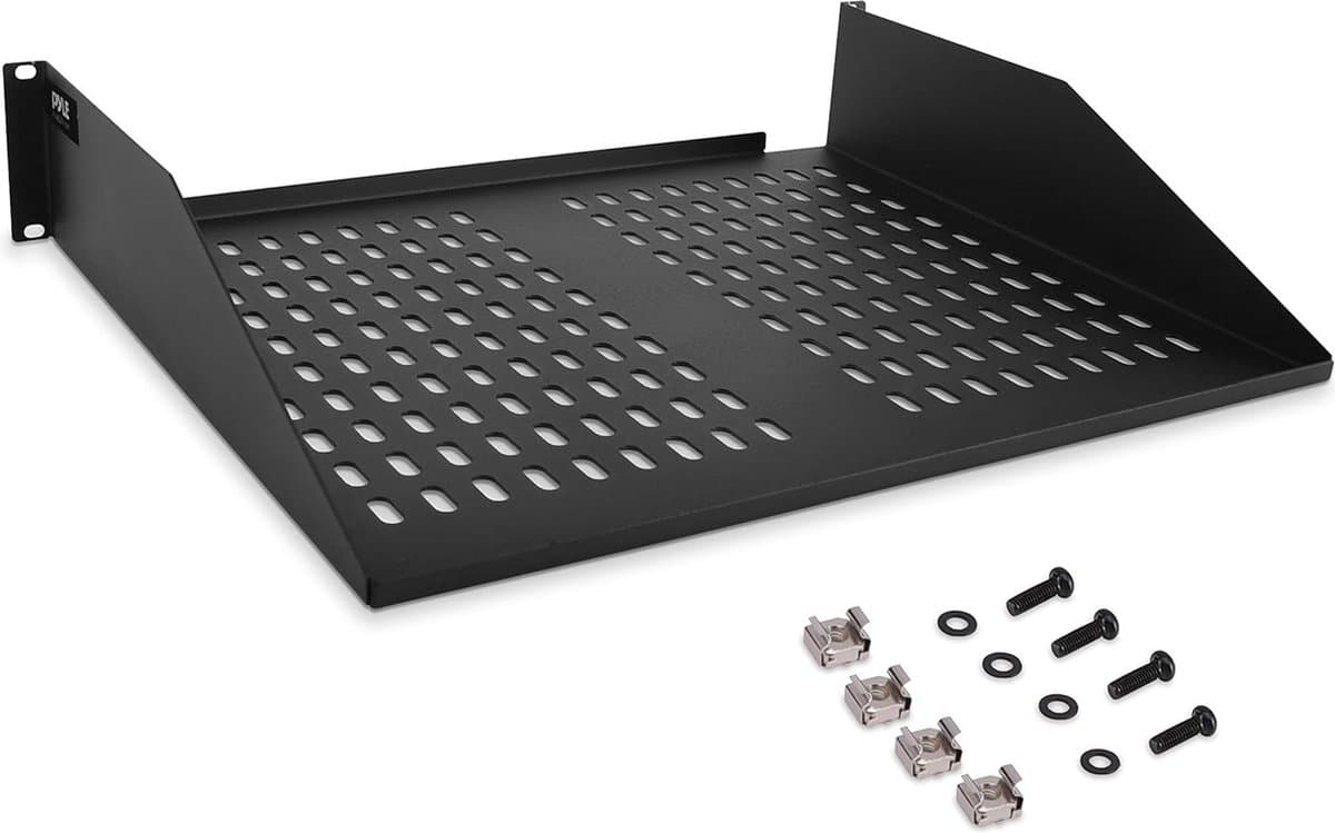 Pyle Server Plank, Geventileerde 2U Computer Plank Voor Goede Luchtcirculatie, Zwevende Montage, Universele Apparaathouder,Kastplank,Server Rack Plank voor Computerbehuizing