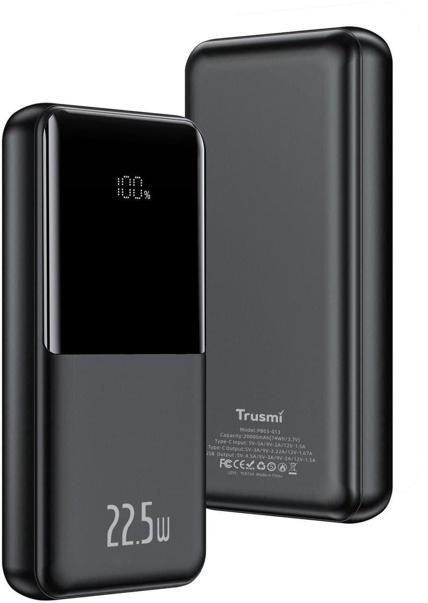 Trusmi PB03-13 Powerbank 22.5W 20000mAh - Zwart - Snelladen voor Telefoon, Tablet & Meer