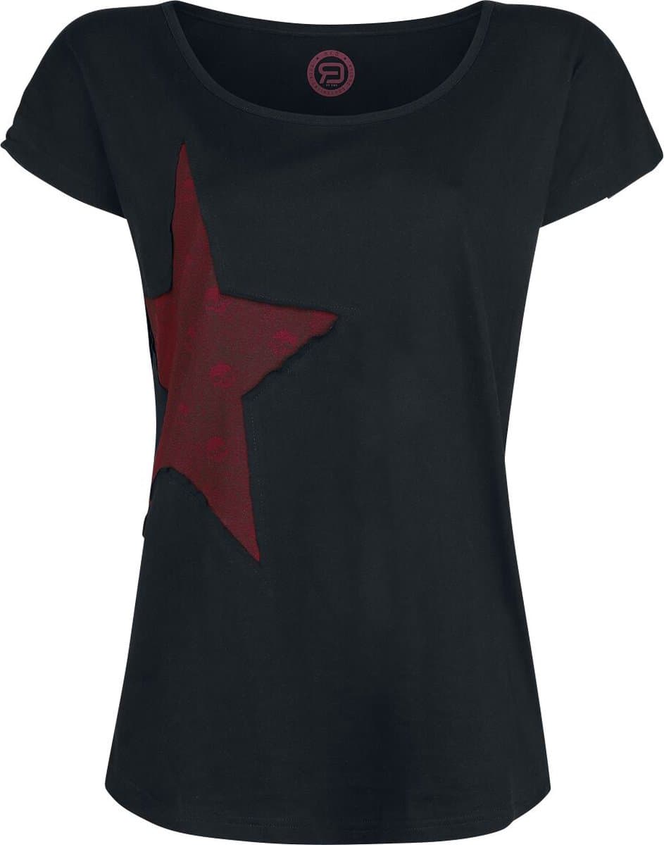R.E.D. Rock-Engineered Design Zwart basic T-shirt met sterrenprint - Dames - L