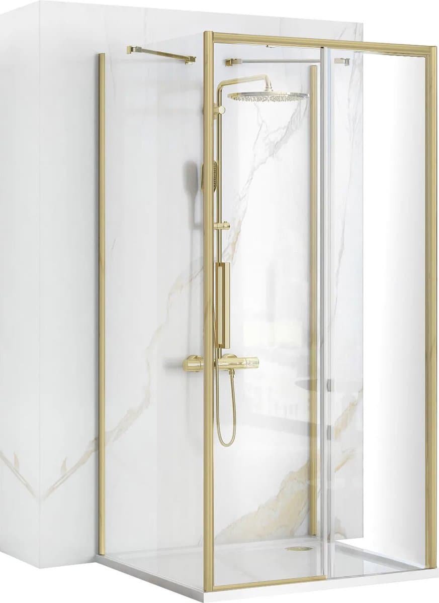 Rea Rapid Slide Brush Gold 100X80 - 195 cm - U-Douchecabine - Rechthoek - Geborsteld Goud