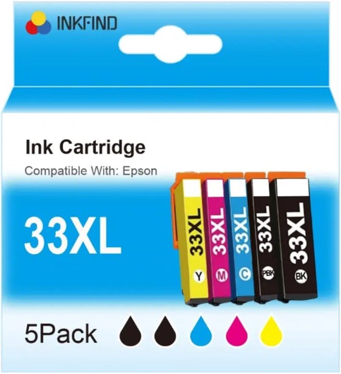 INKFIND 33XL Epson3351 3361 3362 3363 3364 inktcartridge voor Epson 3351 3361 3362 3363 3364 Epson33 Epson33XL Epson 33 Epson 33XL inkt multipack van 5 stuks voor Epson Expression Premium XP-530, XP-540, XP-630, XP-635, XP-640, XP-645, XP-830, XP-900