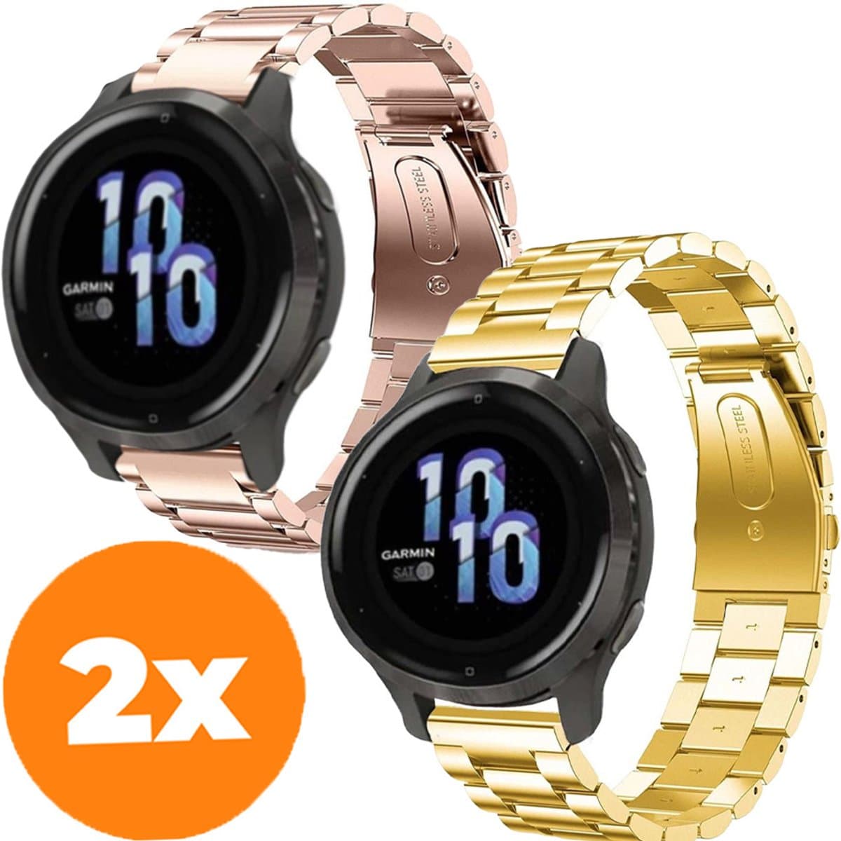 Smartwatch bandjes - 2 pack - Stalen bandje schakelarmband geschikt voor Garmin Venu 2s / Garmin Vivomove 3s / Garmin Vivoactive 4s bandje staal metaal schakels - Set van 2 - Band smartwatch metaal - Rosé goud - Goud