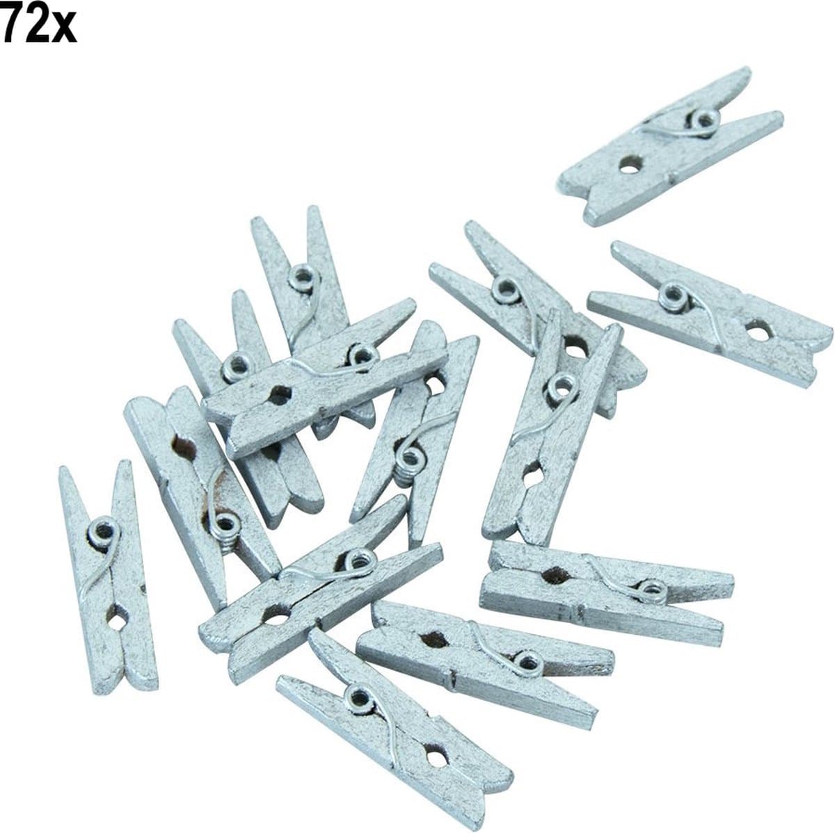 72x Mini Houten Knijpers Zilver