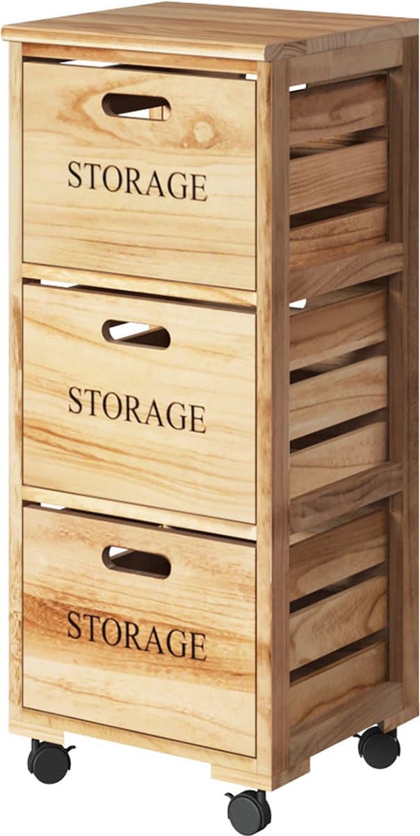 5five Houten opbergtoren - 3-lades, Paulownia hout, 31,4 x 34 x 82,2 cm
