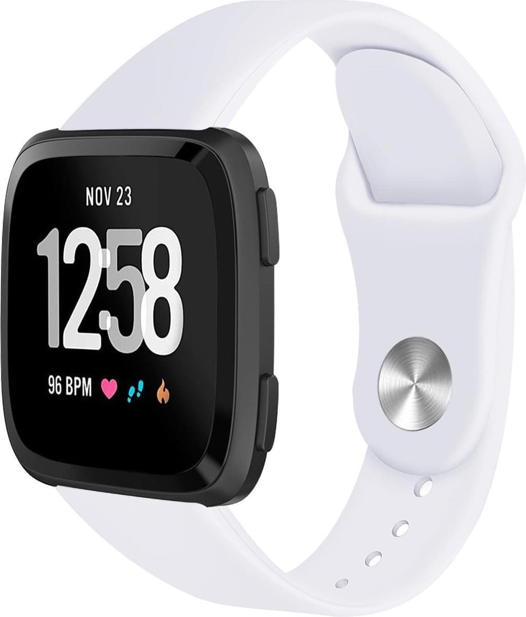 123watches siliconen sport band - wit - ML - Geschikt voor Fitbit Versa 1 & 2 / Lite
