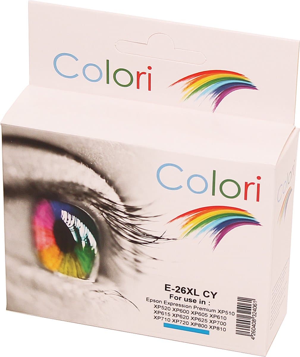 Colori huismerk inkt cartridge geschikt voor Epson 26XL Cyan Expression Premium XP510 XP520 XP600 XP605 XP610 XP615 XP620 XP625 XP700 XP710 XP720 XP800
