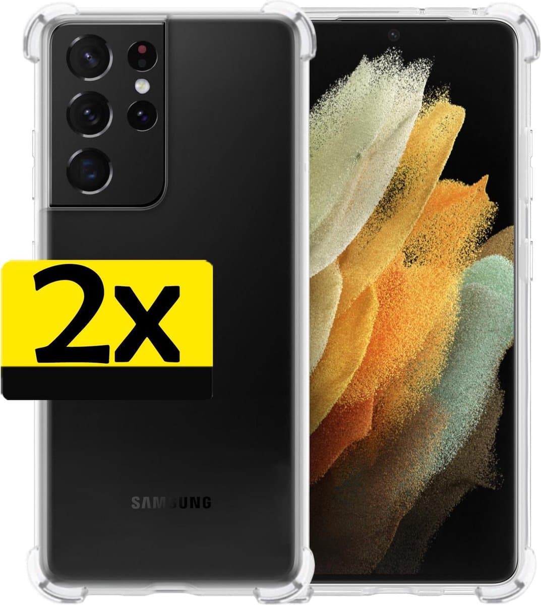 Hoesje - 2 Stuks - Geschikt voor Samsung Galaxy S21 Ultra - Sterk & Shockproof - Siliconen Case - Back Cover - Telefoon Hoes Shock Proof - Telefoonhoesjes - Transparant