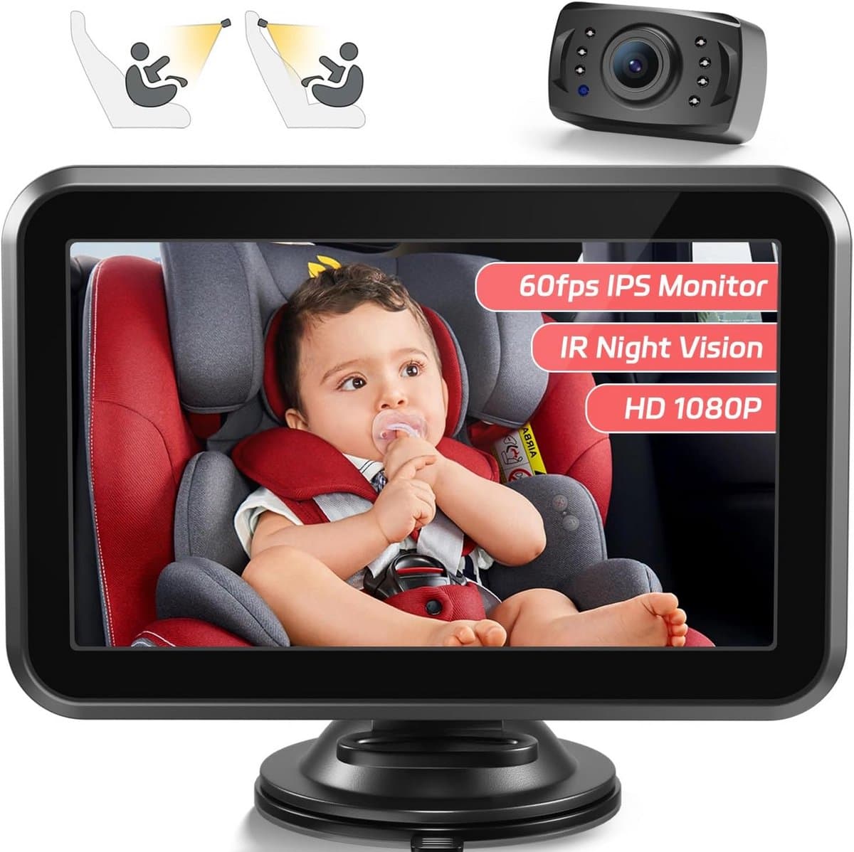Baby Autocamera met 4.3'' Monitor, 1080P Nachtzicht en Breedbeeld voor Achterbank
