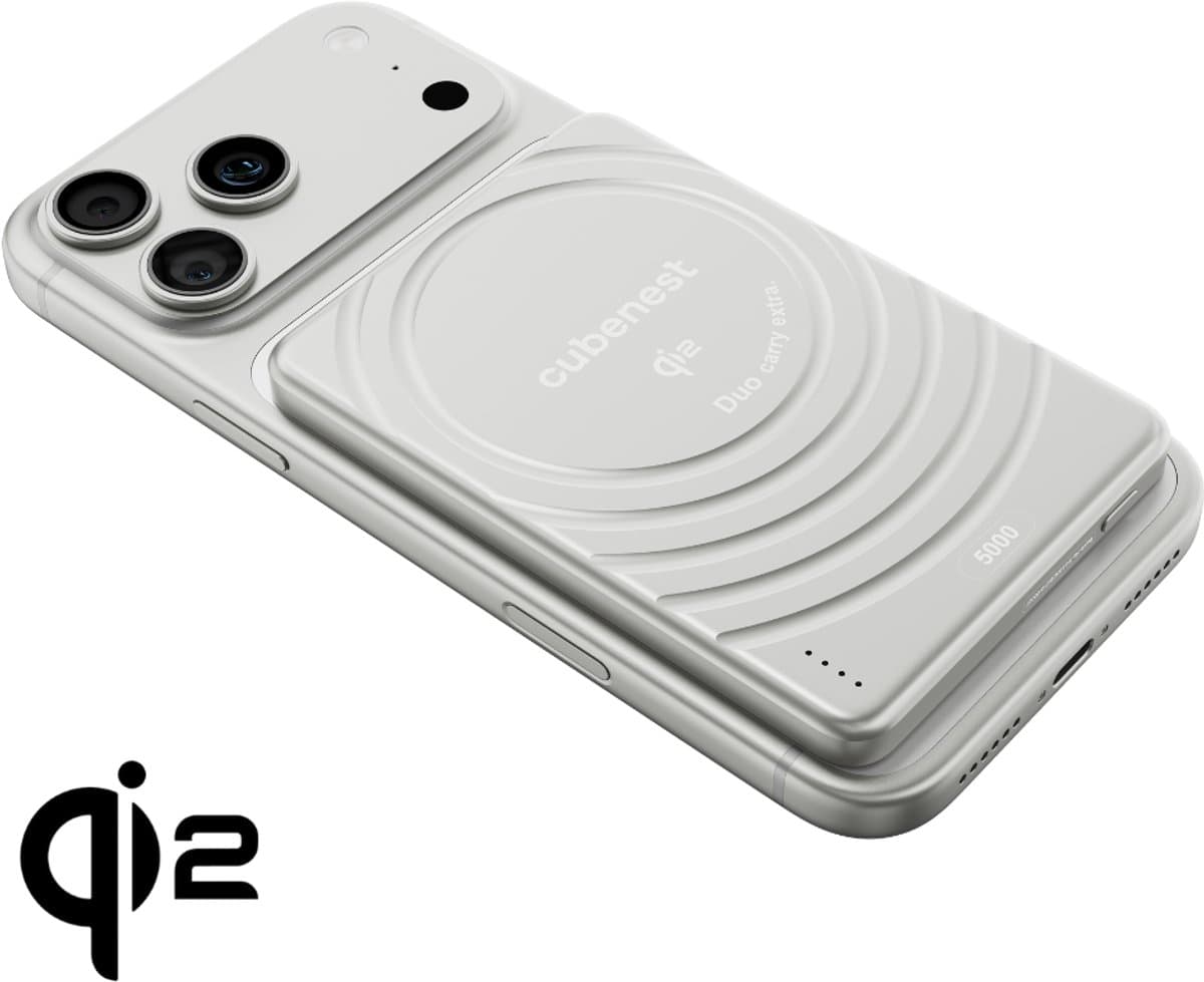 Cubenest Powerbank compatibel met Magsafe 5000 mAh - USB C - 15 Watt - Qi2 Slim Powerbank - Draadloze powerbank Geschikt voor Apple iPhone 12/13/14/15/16/17 - AirPods opladen - Zilver