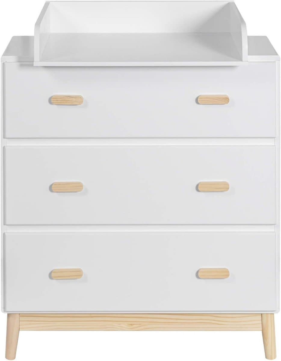 Compacte Verkleedcommode met 3 Schuifladen voor Kinderkamer Wit Bruin MDF