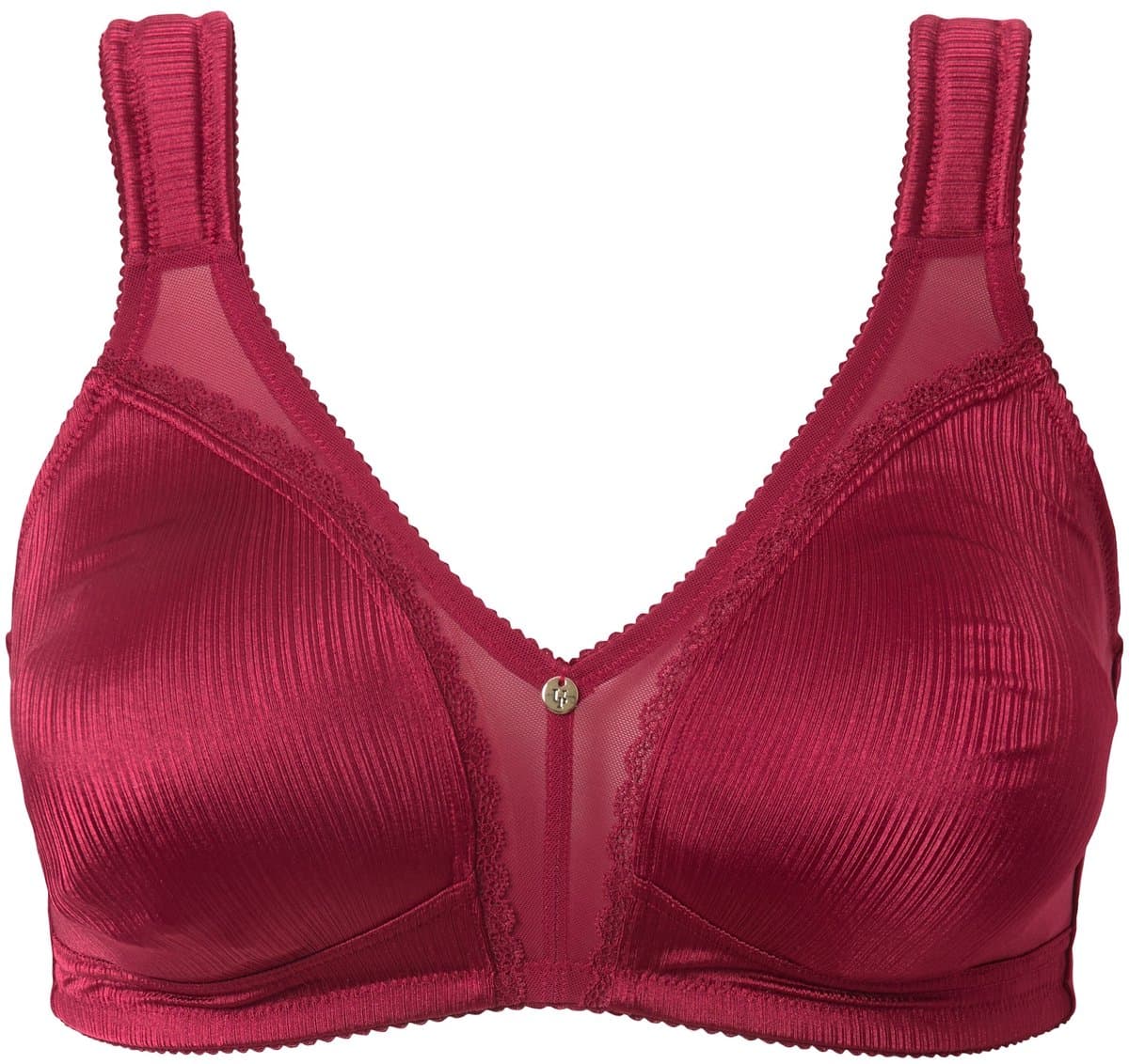 Ulla Popken - Dames - Minimizer-beha satijn kant zonder beugel - Wijnrood - Maat 120C