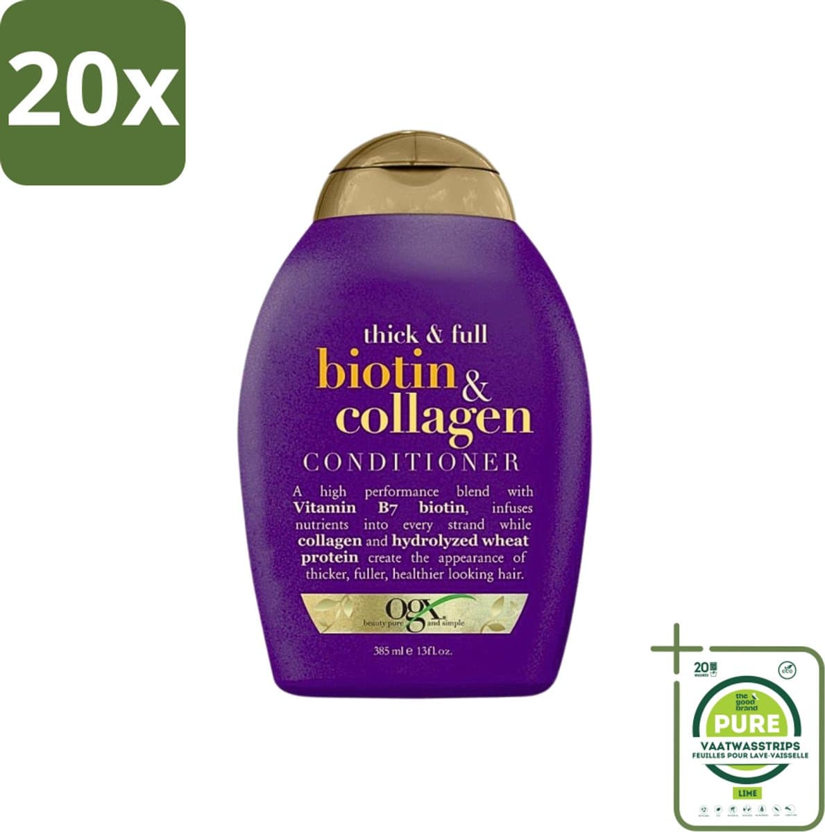 20 x OGX - Biotin + Collagen - Conditioner - Volumegevend - Voor Fijn Haar - 385 ml - Grootverpakking - Haarvolume - Conditioner Voor Dun Haar - Haarversterker - Biotine Shampoo - Collageen Conditioner