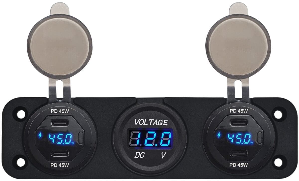 ProRide 12V USB C Autolader 4 Poorten - 45W/QC3.0 - P19184 - Drievoudig inbouw met Voltmeter