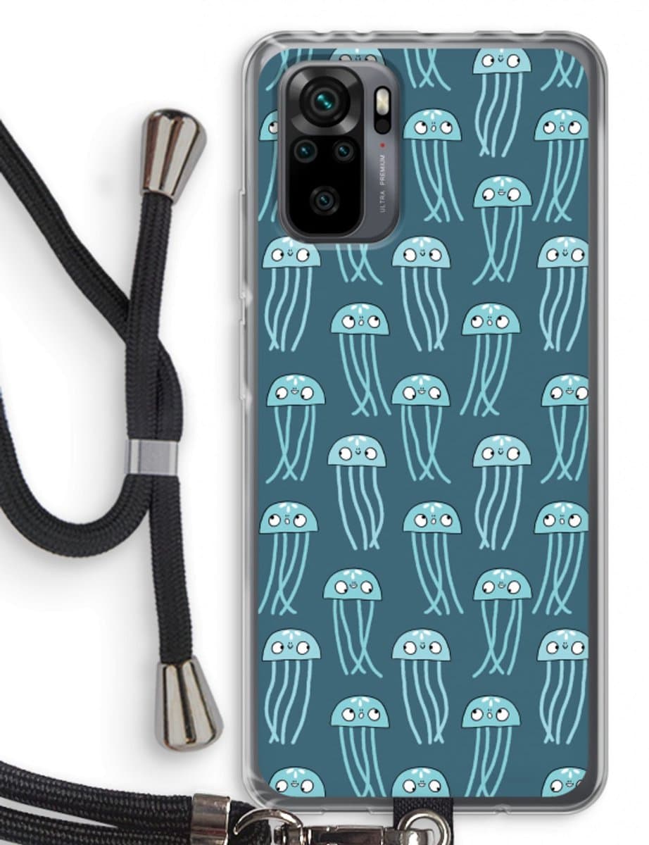 Case Company® - Hoesje met koord geschikt voor Xiaomi Redmi Note 10 Pro hoesje met Koord - Kwallie - Telefoonhoesje met Zwart Koord - Bescherming aan alle Kanten en Over de Schermrand