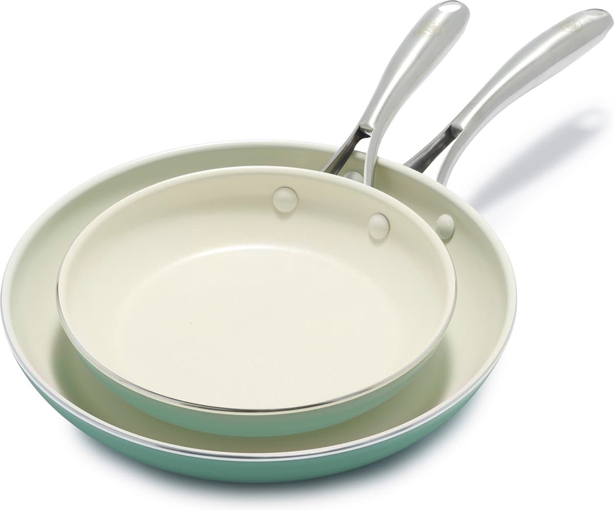 GreenLife Artisan Koekenpannenset 2-delig - 20/26cm - PFAS-vrije antikleeflaag - Pannenset inductie - Keramische pan - Ovenbestendig tot 220°C - Turkoois