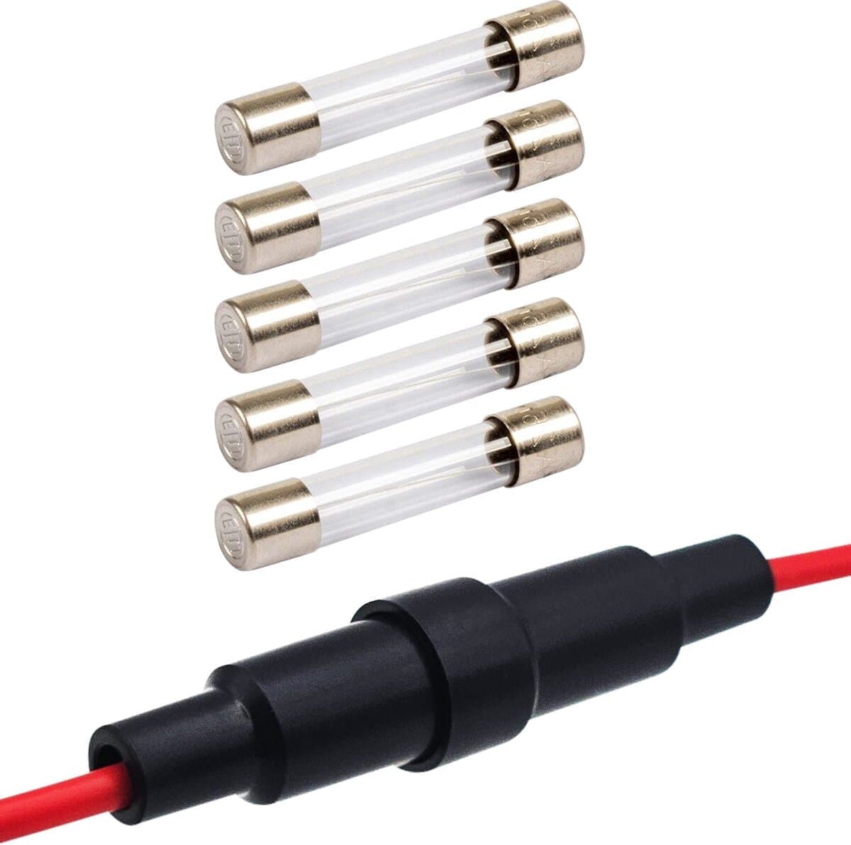 VLTG Zekeringhouder met Draad 6.3x32mm - 6.3A - Groot - F(snel) - inclusief 5x Glaszekeringen