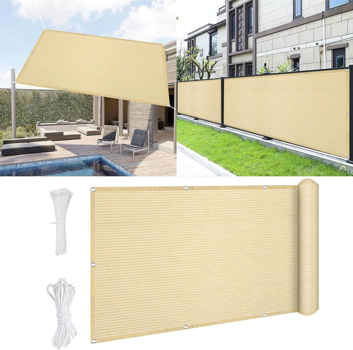 Balkon Privacyscherm - Hekscherm Tuinscherm - Privacy Creëren - UV Bestendig 90% - 200 x 375 cm - Creme