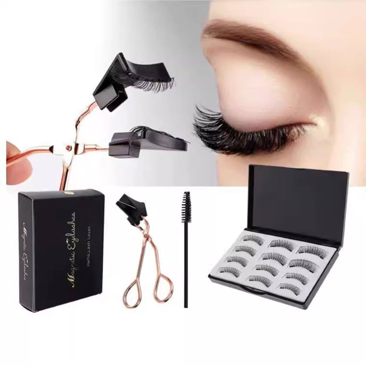 Magnetische valse wimpers met wimperkruller