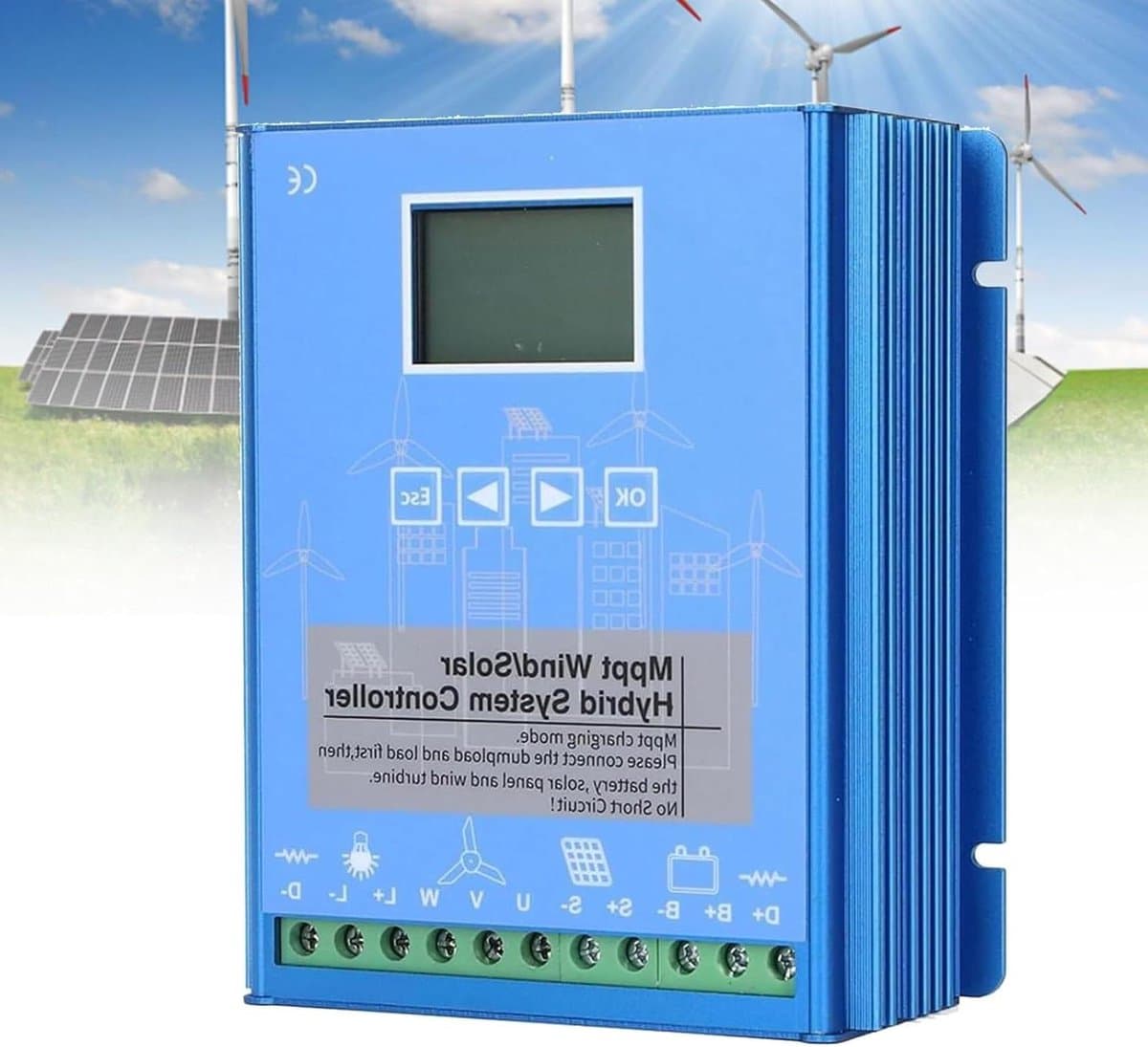 Hybride Energie Controller - Wind Zonne Laadregelaar - Energie Beheer - MPPT Laden - 12V/24V/48V - Grijs