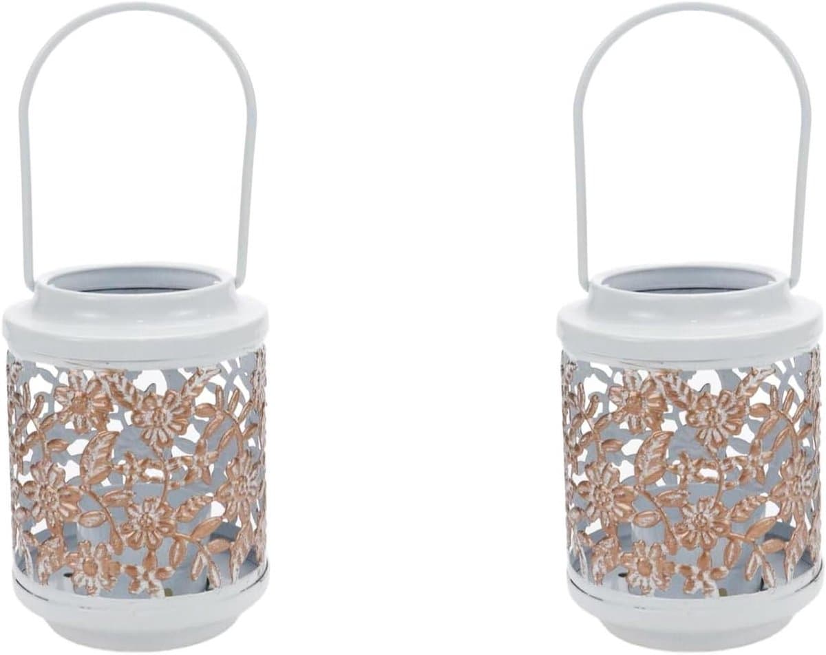 Mini Metalen Kandelaars - Kleine Lantaarns - Sfeerverlichting Creëren - Retro Stijl - 8 cm Diameter - Wit