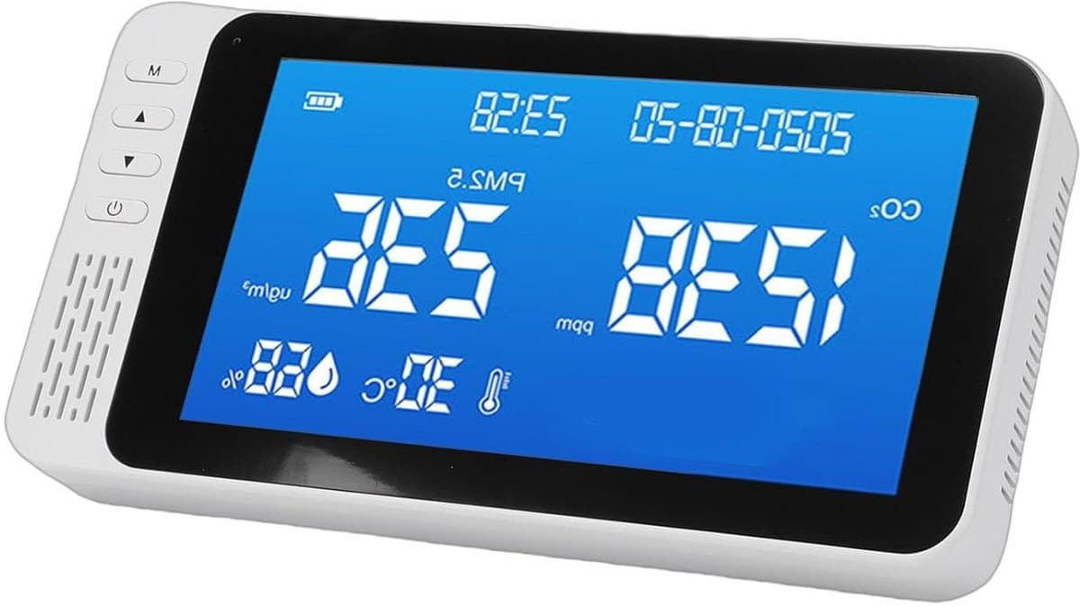 Luchtkwaliteitsmeter - CO2 PM2.5 Monitor - Binnenlucht Controleren - Realtime Metingen - 14-122F - Zwart