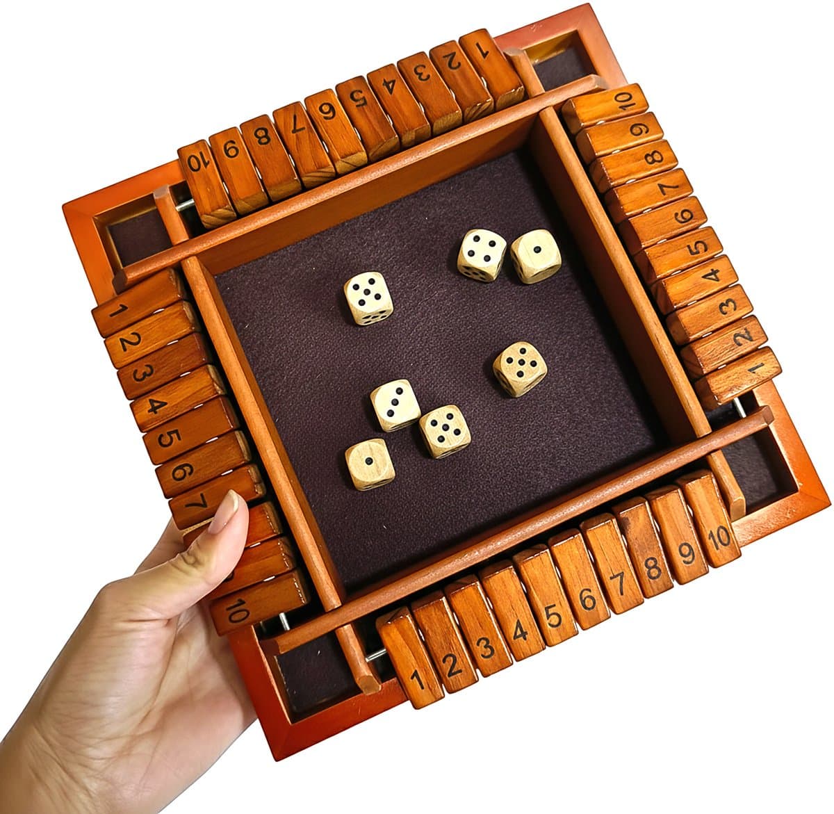 Shut The Box - 4 Spelers - Educatief Rekenspel - Groot - Inclusief Dobbelstenen - Reken Spelletjes - Bordspel - Dobbelspel - Gezelschapsspel