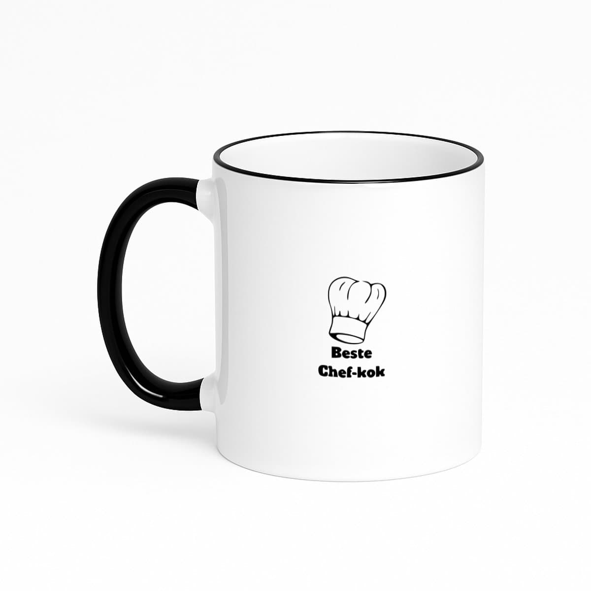 Hacebo® - Chefkok koffiebeker met gekleurde rand zwart - Kok - Chef - thee mok - koffie beker - koken - cadeau - verjaardag - bakken - koffiemok - 330 ML