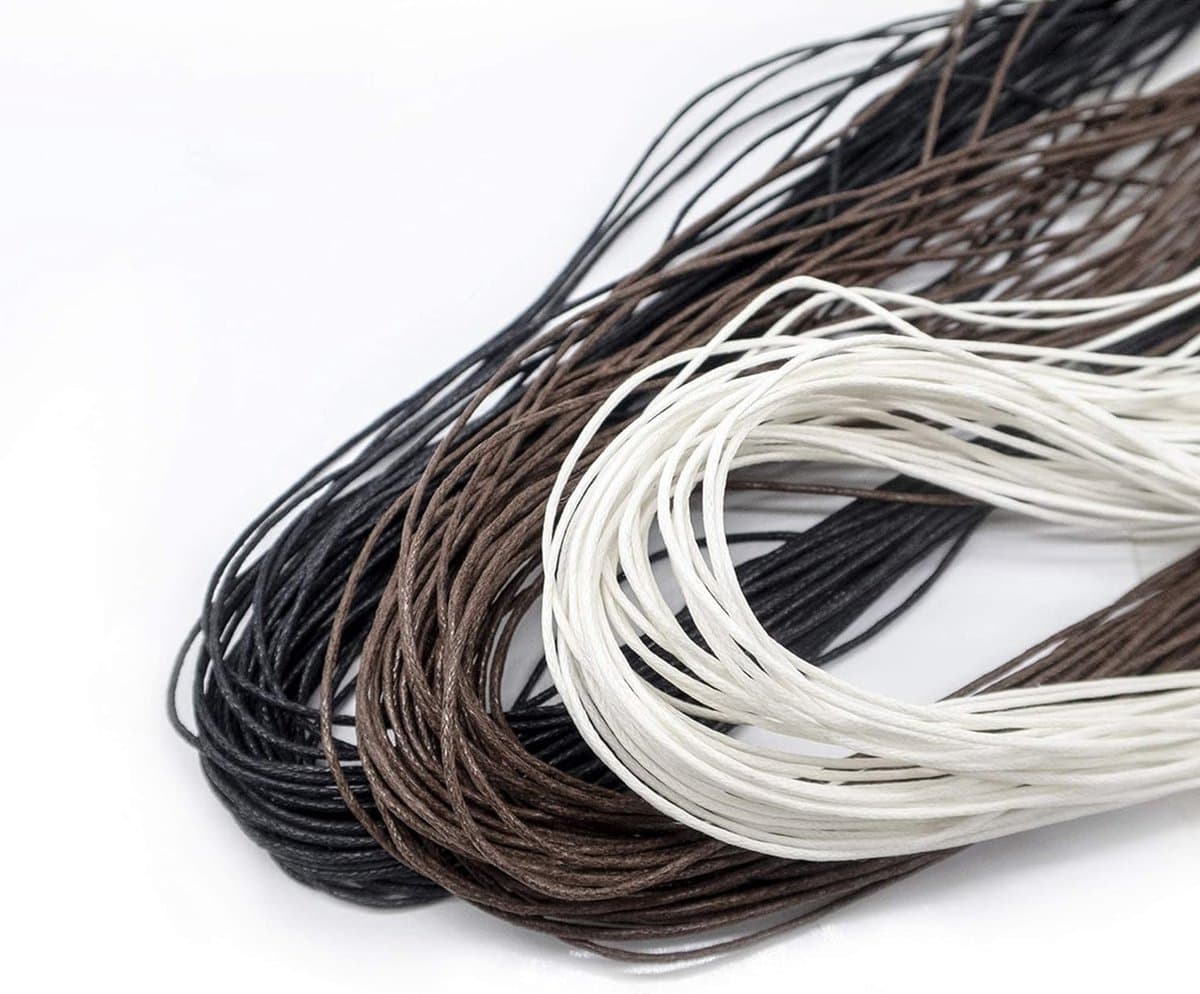 Waxed Cord 1mm Gevlochten Draad in Wit, Zwart en Bruin voor het Maken van Sieraden, Kettingen en Armbanden