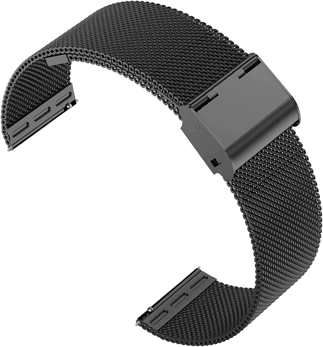 Verstelbare Horlogeband van Geweven Metaal voor Smartwatches, Geschikt voor 20mm Horloges, Zwart, Duurzaam en Comfortabel voor Dames en Heren