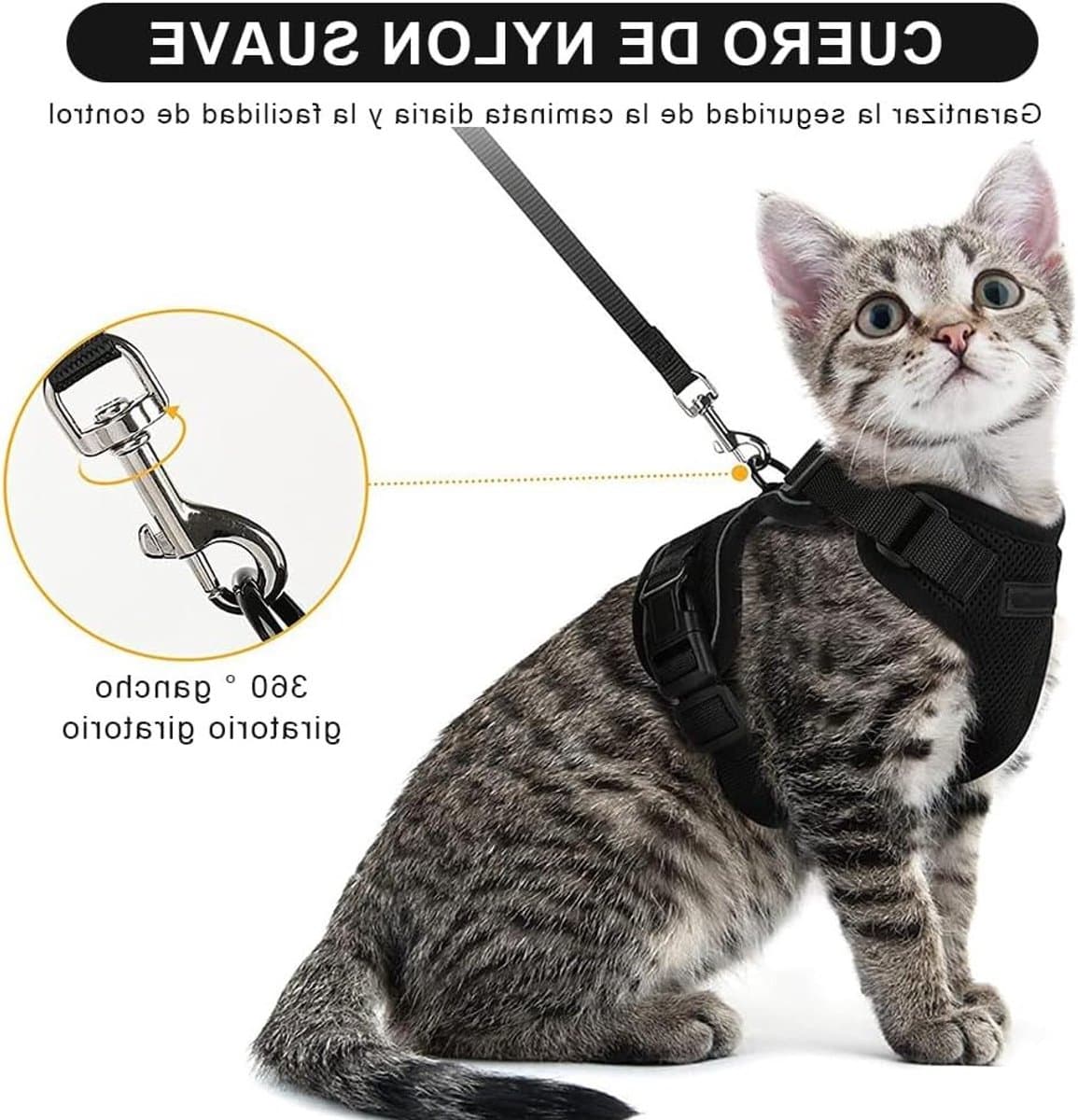 Verstelbare Kattenharnas met 150 cm Leash - Veilig Harnas voor Kleine, Middelgrote en Grote Katten en Puppies - Ideaal voor Wandelen en Reizen in Zwart