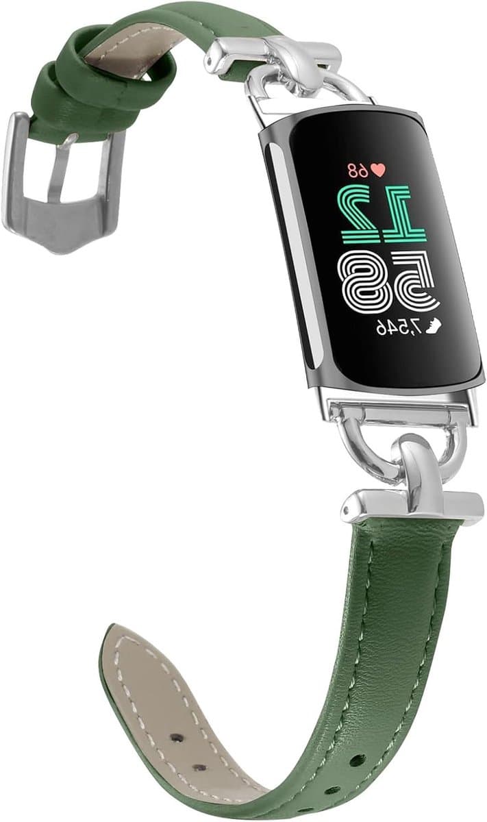 Dames Horlogeband van Leer voor Fitbit Charge 6 en Charge 5, D-vormige Metaalgesp, Comfortabele en Stijlvolle Armband