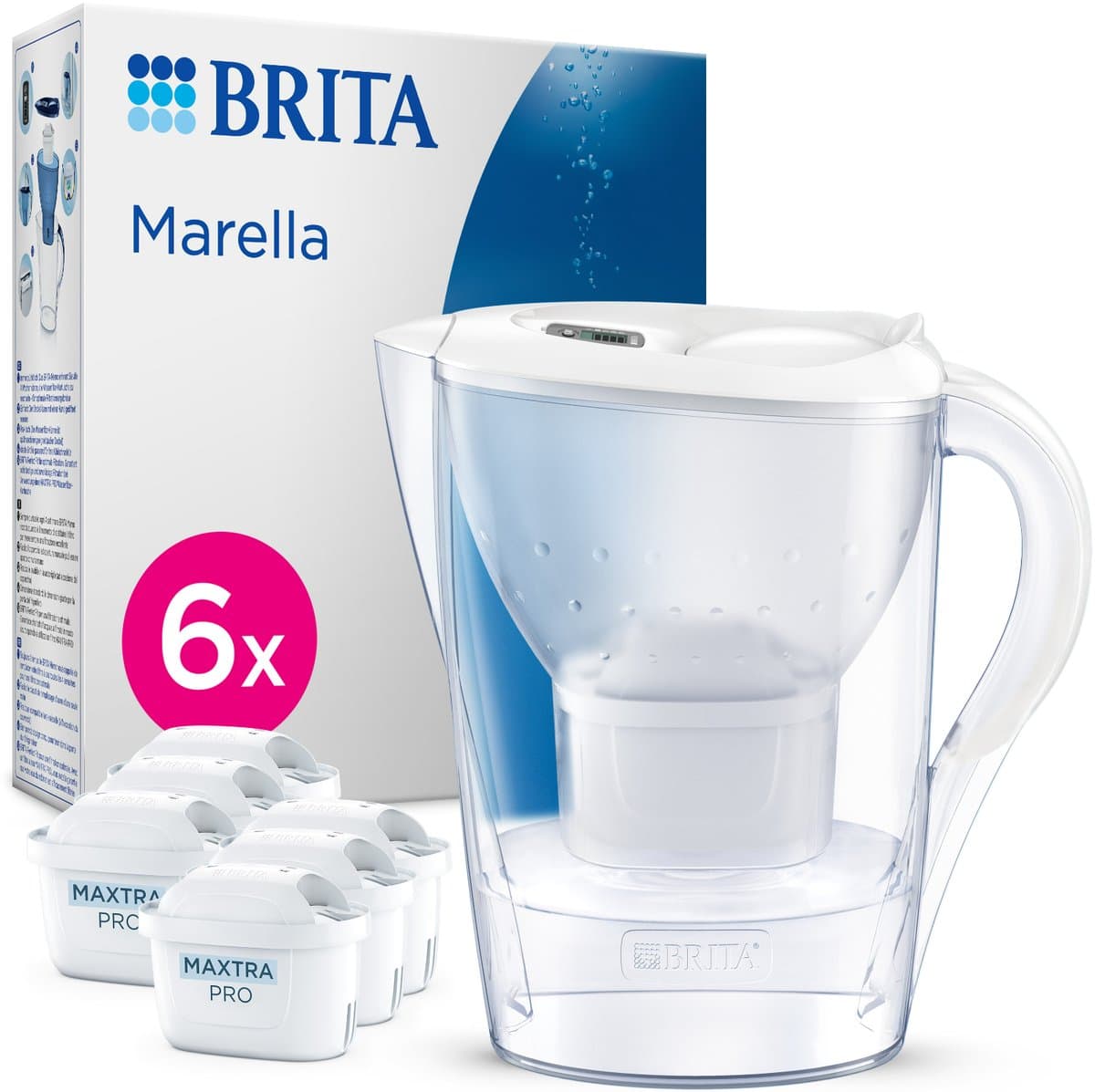BRITA Marella waterfilter wit 2,4 L + 6*Maxtro Pro
