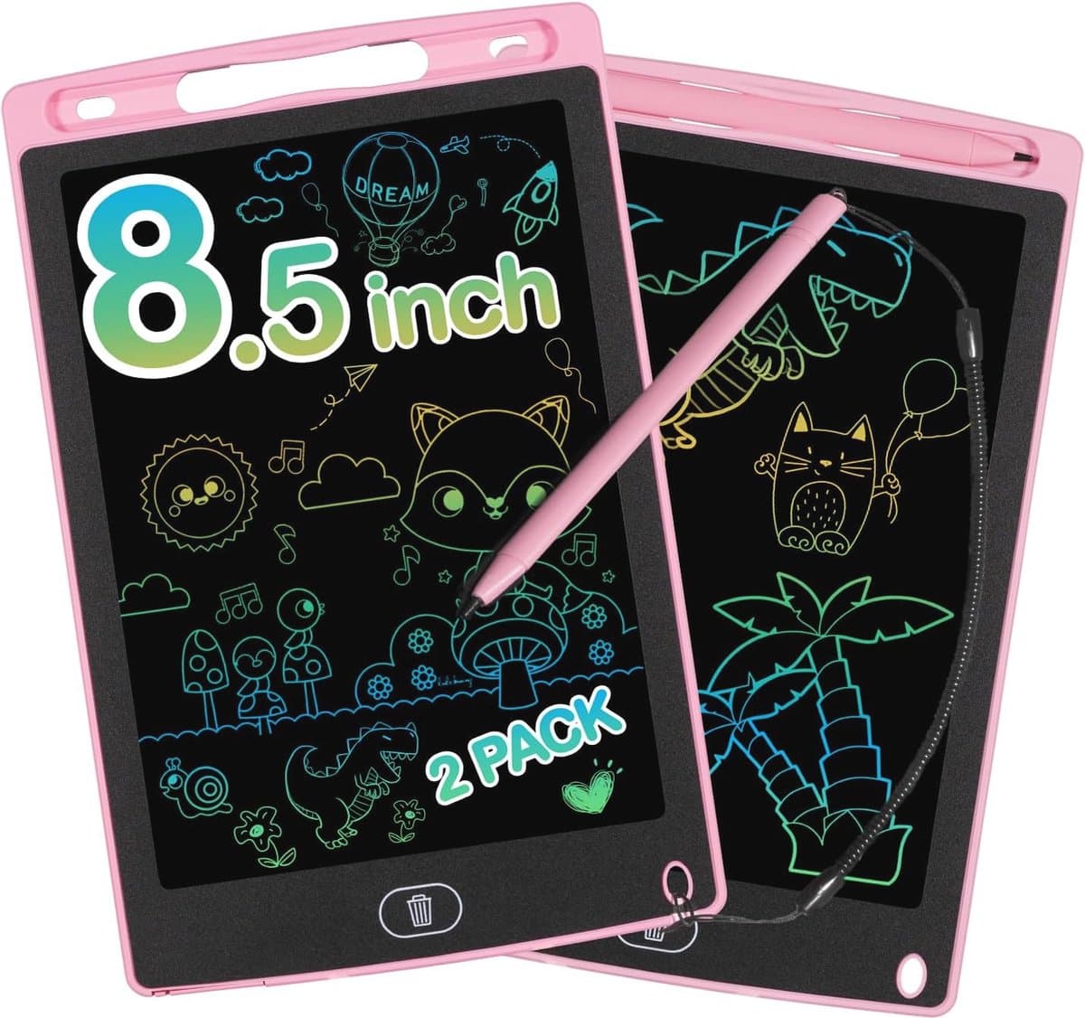 LCD Schrijfbord voor Kinderen - 8,5 Inch Schrijftablet voor Creatieve Tekenervaringen - Geschikt vanaf 2 Jaar - 2 Stuks