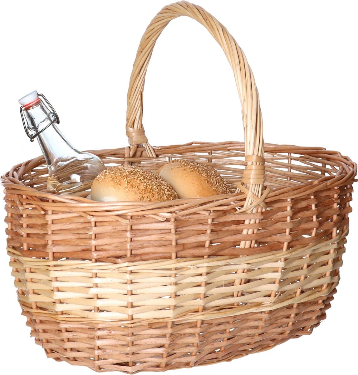 CM Picknickmand met hengsel - naturel multi tinten - riet - 38 x 30 x 20 cm - boodschappenmand - rieten mand