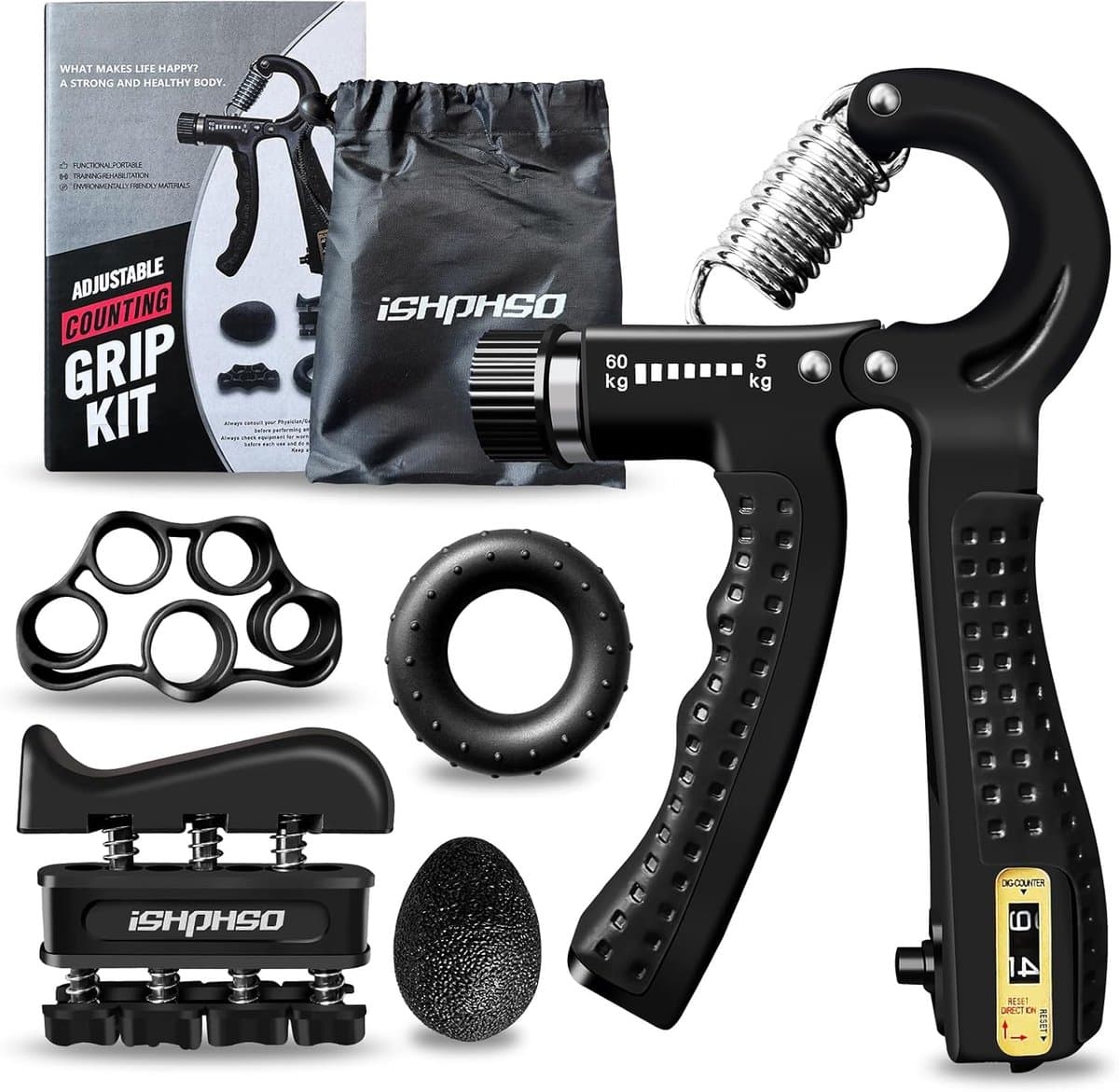 Hand Grip Set - Onderarm Trainer - Kracht Opbouwen - Verstelbare Weerstand - 5 Pack - Zwart