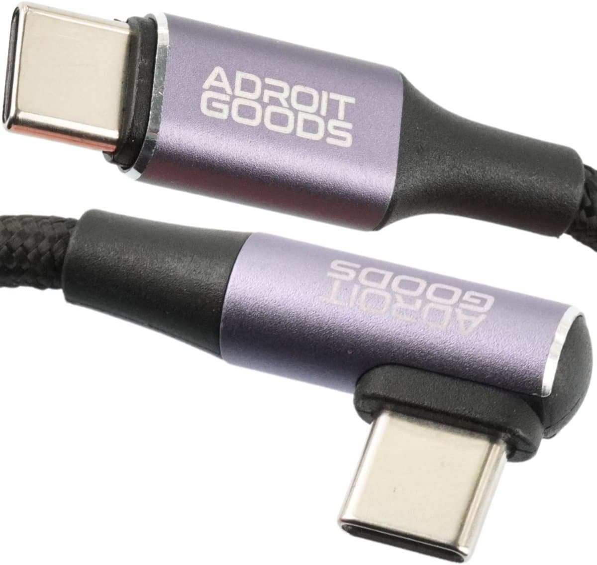 AdroitGoods USB-C naar USB-C PD 100W Snellaadkabel – 5A Power Delivery – E-Marker Chip – Gevlochten Kabel met Haakse Connector - 0,5m
