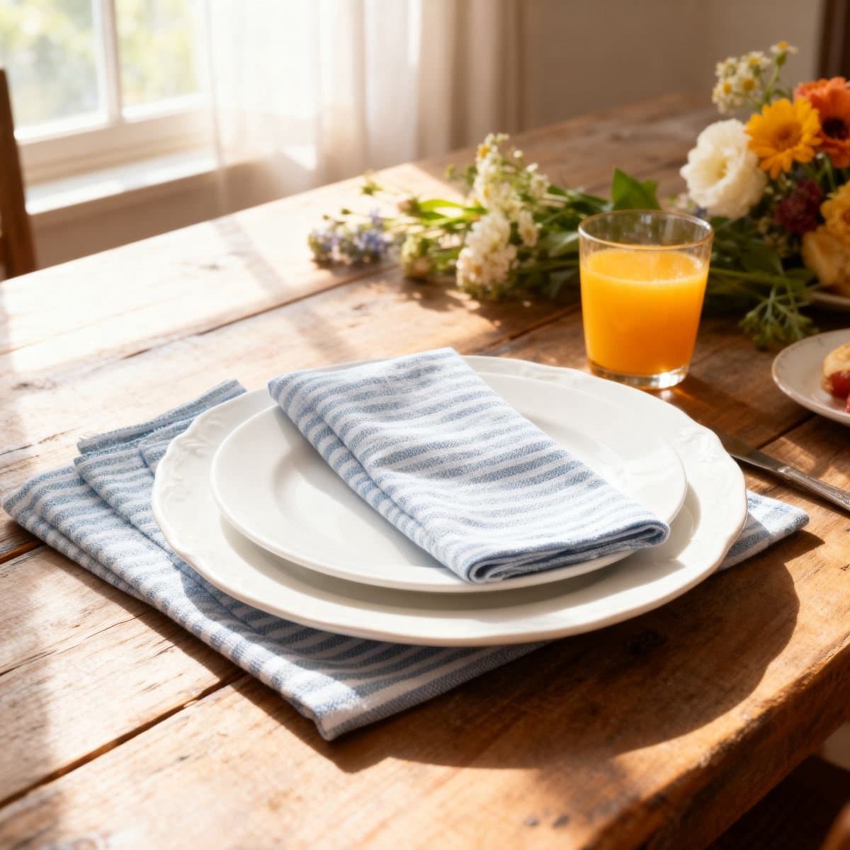 Arti Casa Servetten Set van 4 - 35 x 35 cm - Herbruikbaar - Katoen/ Polyester - Blauw Gestreept