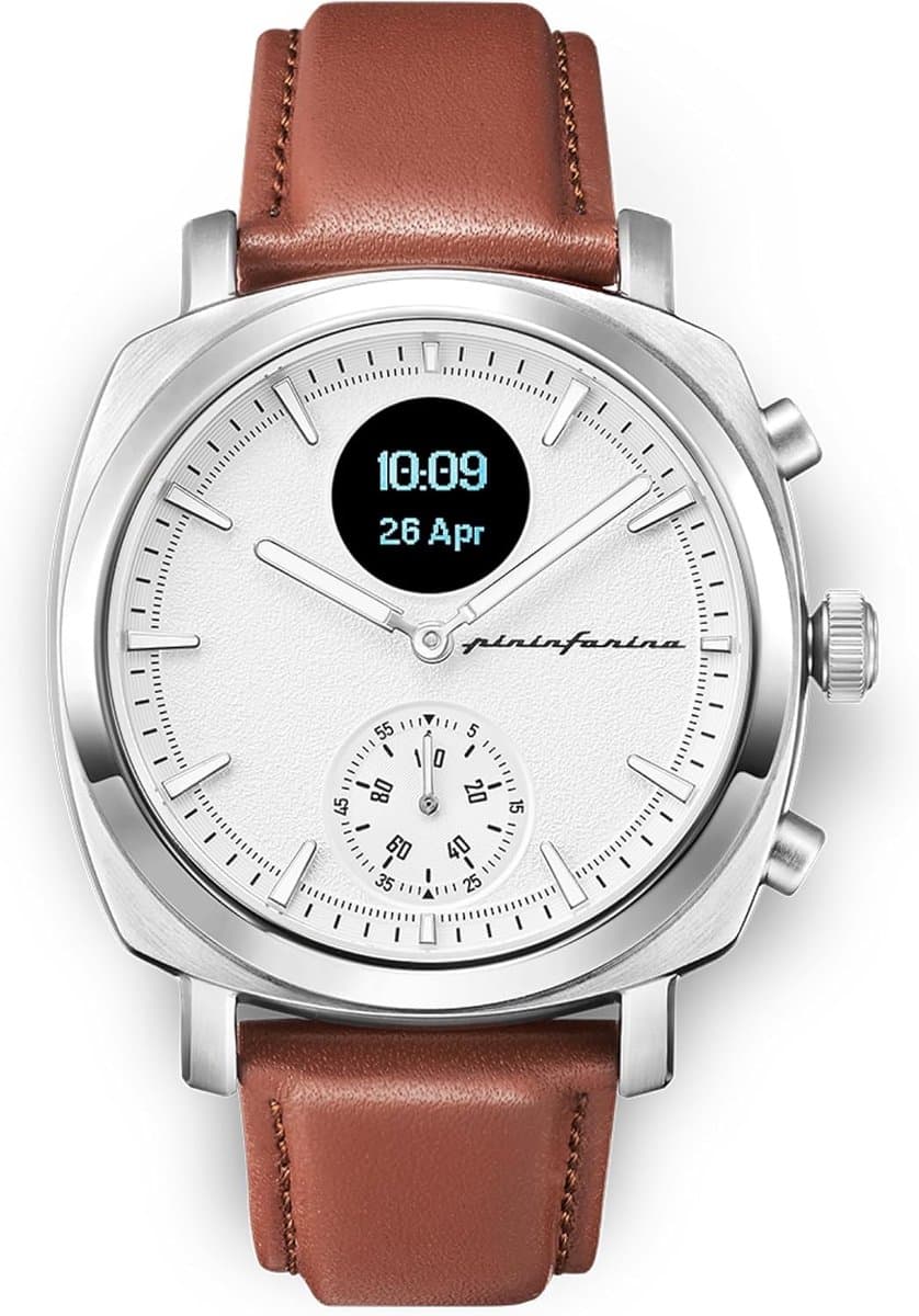 Pininfarina Senso Hybride Smartwatch - Analoog Horloge met Digitaal Display, volgt hartslag, ECG, Bloedzuurstof, Stappen, Calorieën, Slaap, Fitness - Kompas en GPS-tracking - Maanlicht zilver
