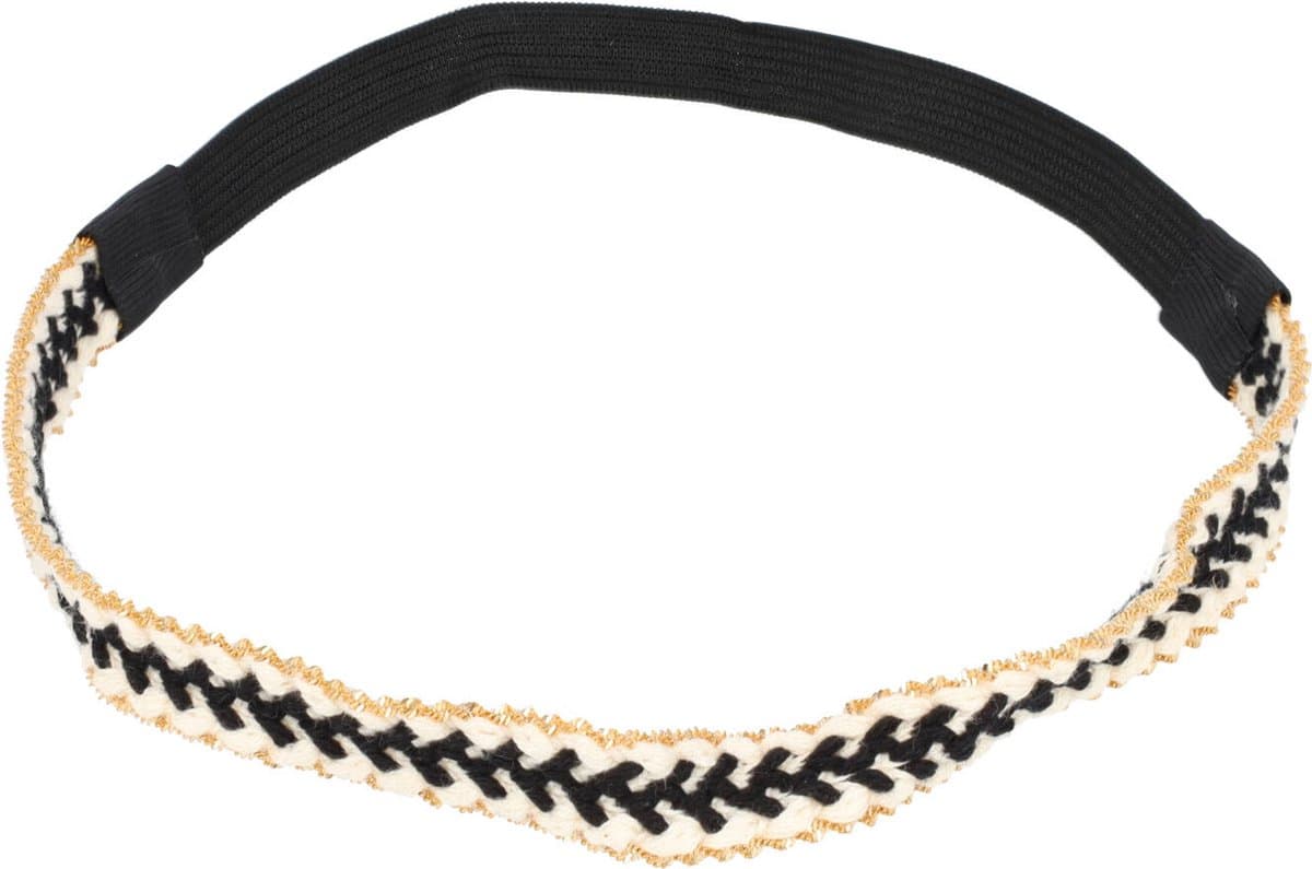 Haarsoires Haarband Sierband 1,5cm - Gevlochten Ketting - Zwart Wit Goud