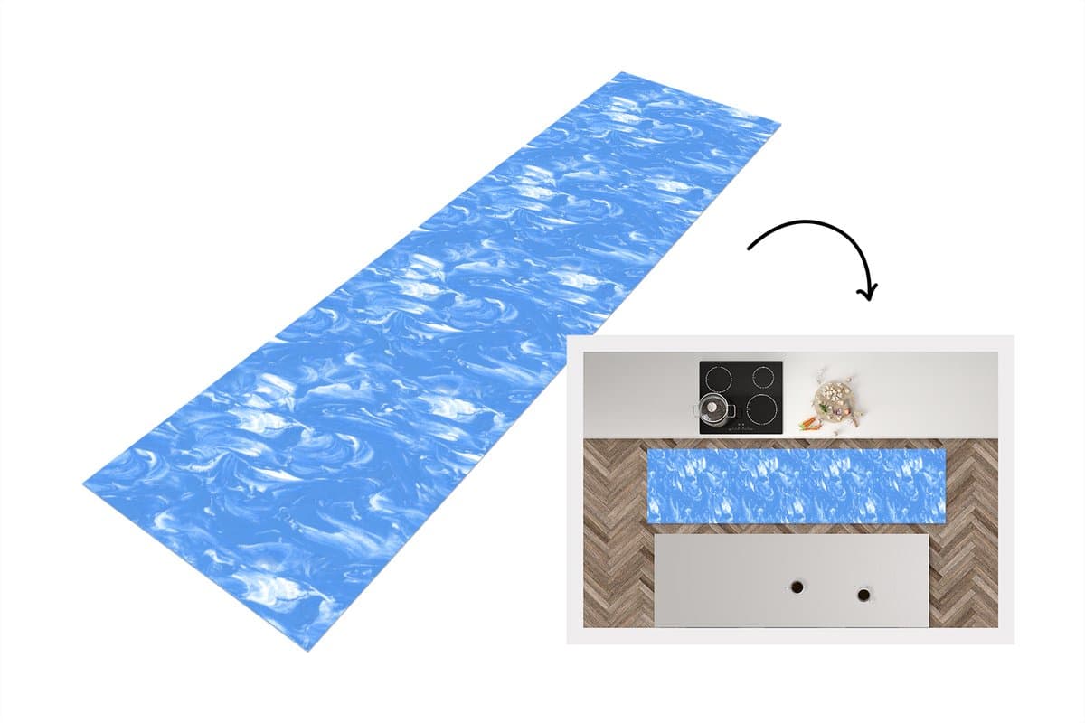 Keukenloper 240x60 cm - Keukenmat vinyl Marmer - Blauw - Patronen - Patroon - Keukenmatten loper - Keuken vloerkleed tapijt