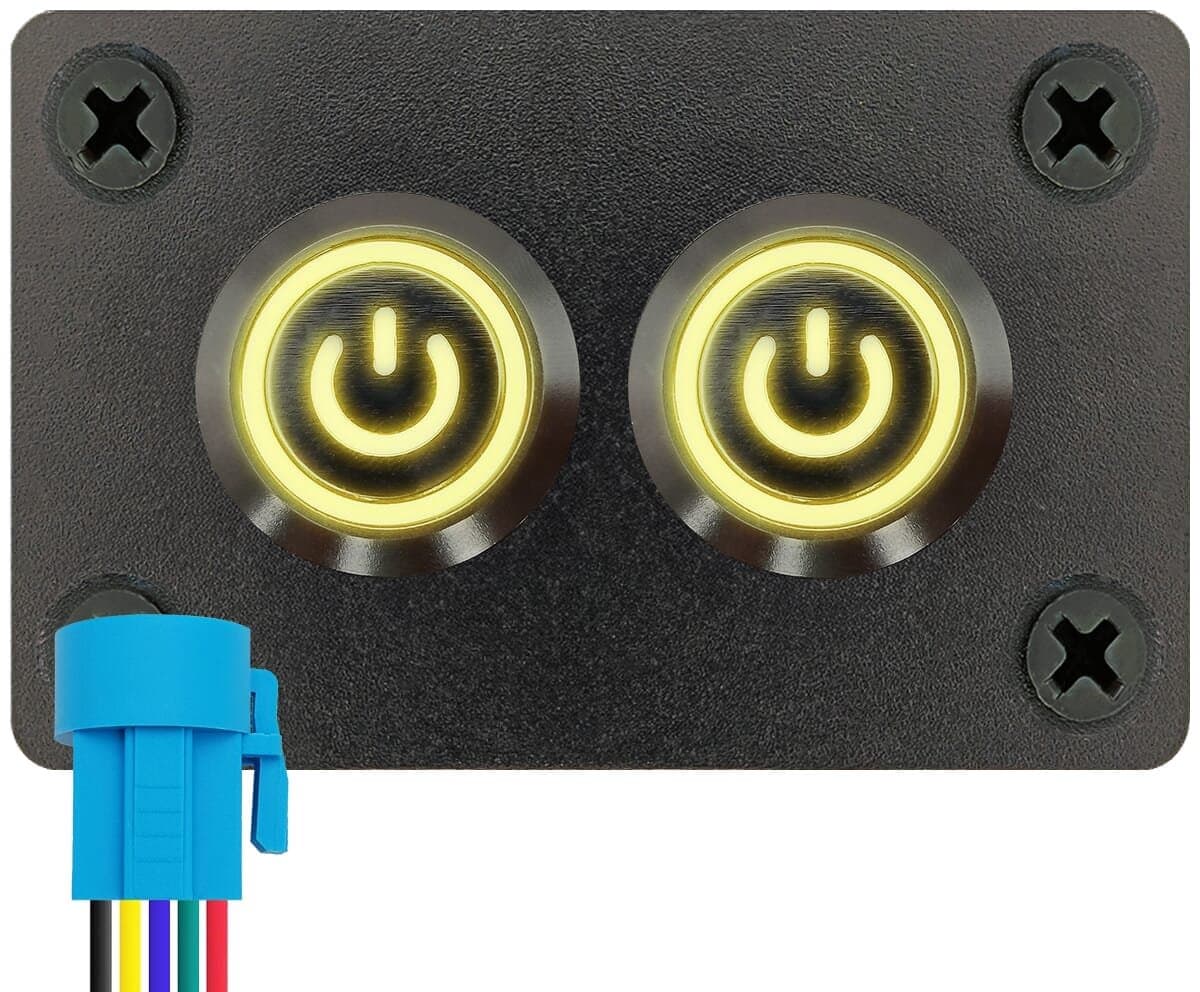 ProRide Metalen Drukschakelaars ON-OFF 12-24V - 16mm - Tweevoudig inbouwpaneel - IP67 - LED indicatie Geel