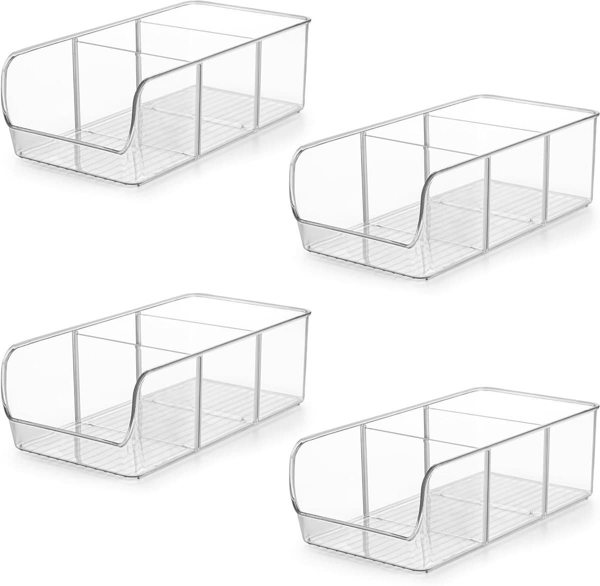 Inovra Plus - Plastic Koelkast & Kelder Organizer met Vakverdelers (4 Stuks) - Opbergbakken voor Keuken & Snacks - Koelkastorganizer voor Voedsel & Drank - Kastorganisatoren & Kelderopslag